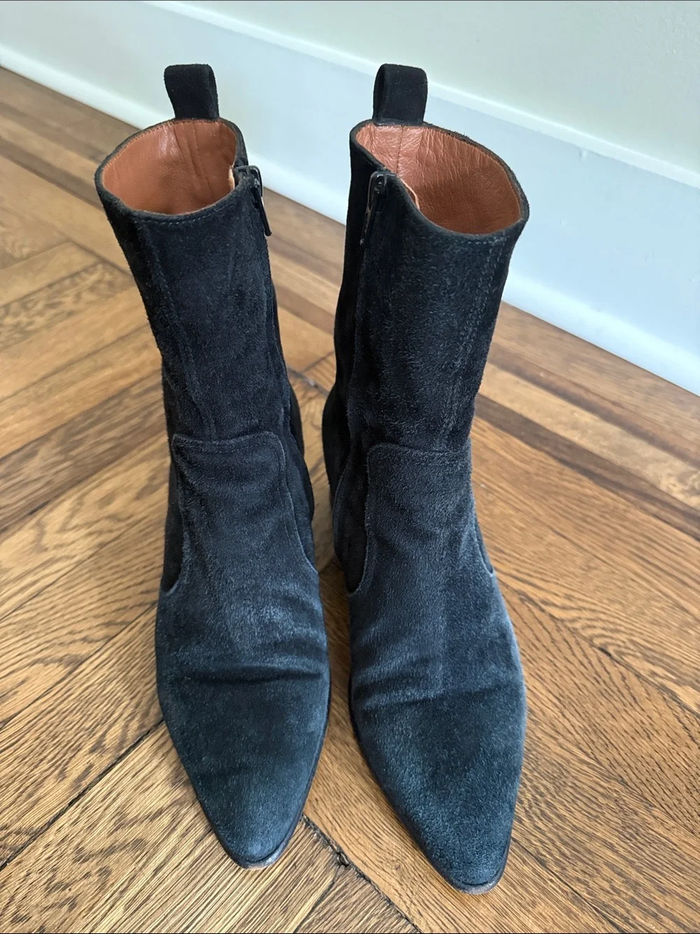 Black Suede Block Heel Ankle Boots